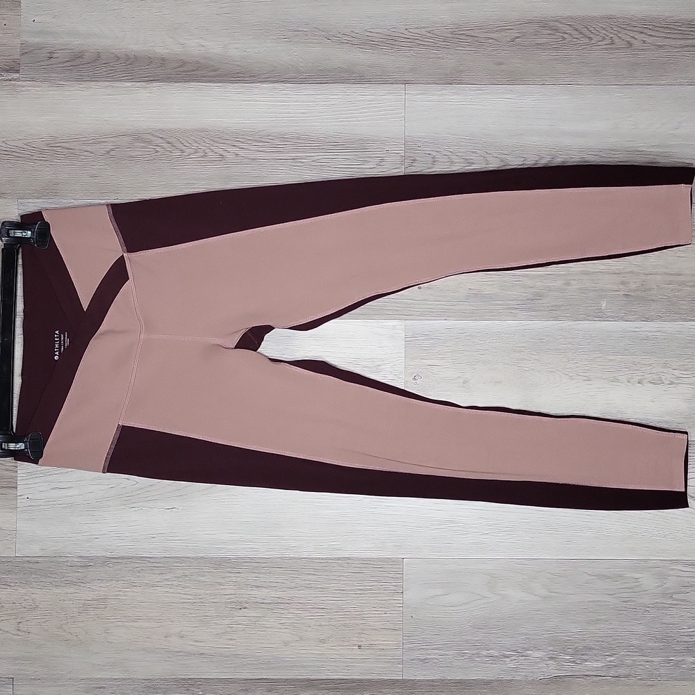 Athleta Womens‎ S Chroma 7/8 Tight Burgundy Pink Colorblock Leggings Active